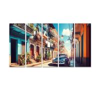 islandburner Cuadro sobre lienzo Edificios coloridos y coches clásicos en una animada calle La Habana Cuba Imágenes Murales Póster