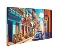 islandburner Cuadro sobre lienzo Edificios coloridos y coches clásicos en una animada calle La Habana Cuba Imágenes Murales Póster