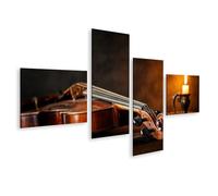 islandburner Cuadro sobre lienzo Elegante violín sobre mesa de madera antigua con luz de vela - 4 piezas - Edición X1