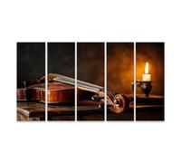 islandburner Cuadro sobre lienzo Elegante violín sobre mesa de madera antigua con luz de vela - 5 piezas XXL