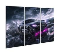 islandburner Cuadro sobre lienzo en tormenta eléctrica con luz de neón púrpura para salón, entusiastas de los coches, concesionarios de coches, cuadros murales, póster