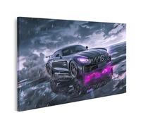 islandburner Cuadro sobre lienzo en tormenta eléctrica con luz de neón púrpura para salón, entusiastas de los coches, concesionarios de coches, cuadros murales, póster