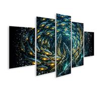 islandburner Cuadro sobre lienzo Enjambre de peces en el agua con burbujas y reflejos de luz - 5 piezas