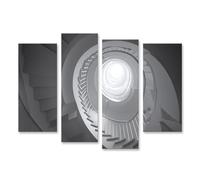 islandburner Cuadro sobre lienzo escalera espiral en blanco con diseño simétrico y efectos de sombra - 4 piezas