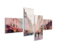 islandburner Cuadro sobre lienzo escena calle parisina con Torre Eiffel para sala de estar - 4 piezas - Edición L1