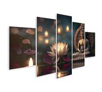 islandburner Cuadro sobre lienzo Estatua de Buda Purnima Vesak Día Flor de Loto con Velas Cuadro Póster Mural Cuadros