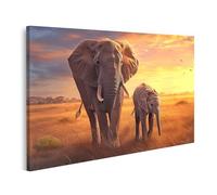 islandburner Cuadro sobre lienzo familia de elefantes en la puesta de sol dorada para sala de estar amantes de los animales tienda de decoración cuadros murales póster