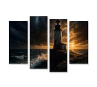 islandburner Cuadro sobre lienzo faro en acantilado al atardecer - Mural para atmósfera marítima - 4 piezas