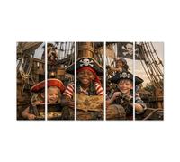 islandburner Cuadro sobre lienzo Felices niños con disfraz de pirata en un barco con mapa del tesoro - 5 piezas XXL