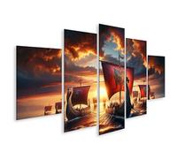 islandburner Cuadro sobre lienzo Flota puesta de sol: barcos vikingos listos para conducir cuadros murales póster