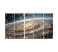 islandburner Cuadro sobre lienzo, galaxia en espiral mística, mural para sala de estar, para fanáticos del espacio, 5 piezas, XXL