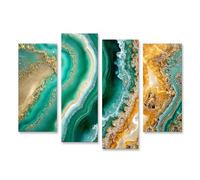 islandburner Cuadro sobre lienzo Geoda verde y dorada Mural con estructuras minerales - 4 piezas
