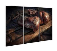 islandburner Cuadro sobre lienzo Guantes de boxeo antiguos en banco de madera para gimnasio entusiastas de los deportes Gimnasio Imágenes Murales Póster