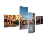 islandburner Cuadro sobre lienzo Hermosa Plaza con arquitectura española a la hora dorada - 4 piezas - Edición O1