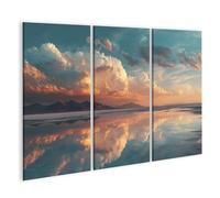 islandburner Cuadro sobre lienzo Hermoso mural de la llanura de sal con reflejo y nubes - 3 piezas