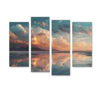 islandburner Cuadro sobre lienzo Hermoso mural de la llanura de sal con reflejo y nubes - 4 piezas