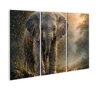 islandburner Cuadro sobre lienzo Hermoso mural de un bebé elefante bajo la lluvia - 3 piezas