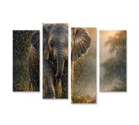 islandburner Cuadro sobre lienzo Hermoso mural de un bebé elefante bajo la lluvia - 4 piezas