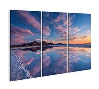 islandburner Cuadro sobre lienzo Hermoso mural de un plano de sal con reflejo y cielo - 3 piezas