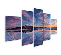islandburner Cuadro sobre lienzo Hermoso mural de una llanura de sal con reflejo y cielo - 5 piezas