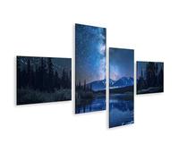 islandburner Cuadro sobre lienzo Hermoso mural del cielo nocturno sobre un río - 4 piezas - Edición W1
