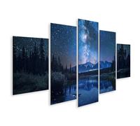 islandburner Cuadro sobre lienzo Hermoso mural del cielo nocturno sobre un río - 5 piezas
