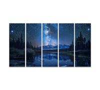 islandburner Cuadro sobre lienzo Hermoso mural del cielo nocturno sobre un río - 5 piezas XXL