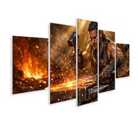 islandburner Cuadro sobre lienzo Heroico Herrero en el Trabajo Mural para amantes de la aventura - 5 piezas