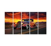 islandburner Cuadro sobre lienzo Hot Rod con pintura de llama en camino abierto al atardecer B cuadros murales carteles