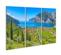 islandburner Cuadro sobre lienzo idílico lago de Garda, impresión artística para salón, perfecta para los amantes de la naturaleza, 3 piezas