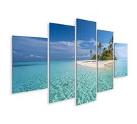 islandburner Cuadro sobre lienzo Isla tropical con agua clara y palmeras Mural - 5 piezas
