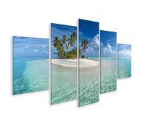 islandburner Cuadro sobre lienzo Isla tropical con palmeras y agua clara como mural - 5 piezas