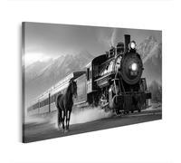 islandburner Cuadro sobre lienzo locomotora de vapor del siglo 19 con caballo en primer plano - Edición G1