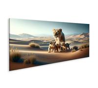 islandburner Cuadro sobre lienzo Madre León Con Sus Dos Jóvenes En Un Paisaje Desértico. La Imagen Está En Altitud Cuadros Murales Póster