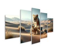 islandburner Cuadro sobre lienzo Madre León Con Sus Dos Jóvenes En Un Paisaje Desértico. La Imagen Está En Altitud Cuadros Murales Póster