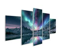 islandburner Cuadro sobre lienzo Mágico Aurora Boreal sobre Montañas Mural Salón Para Amantes de la Naturaleza - 5 Piezas