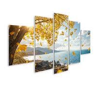islandburner Cuadro sobre lienzo mágico de hojas otoñales para decoración de salón para amantes de la naturaleza - 5 piezas