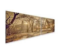 islandburner Cuadro sobre lienzo mágico pueblo navideño mural sala de estar para románticos de invierno - 2 piezas