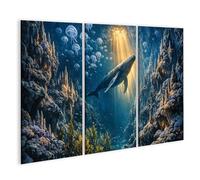 islandburner Cuadro sobre lienzo Majestuosa Ballena en misterioso mundo submarino - 3 piezas