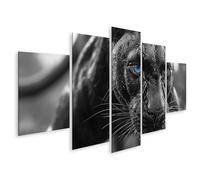 islandburner Cuadro sobre lienzo majestuosa pantera negra con ojos azules - Cuadro de 5 piezas