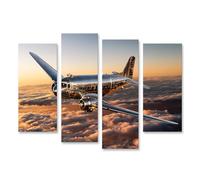 islandburner Cuadro sobre lienzo Majestuoso Douglas DC-3 mural para salón u oficina decoración premium - 4 piezas
