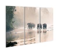 islandburner Cuadro sobre lienzo majestuoso elefante en la niebla de la mañana mural sala de estar para amantes de la naturaleza - 3 piezas