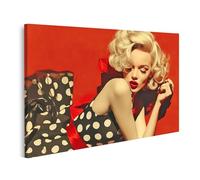 islandburner Cuadro sobre lienzo Marilyn Monroe Retro Glamour con Fondo Rojo y Vestido de Lunares para Dormitorio Vintage Amantes Peluquería Cuadros Murales Póster