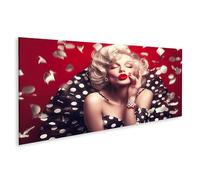 islandburner Cuadro sobre lienzo Marilyn Monroe Retro Glamour con labios rojos y vestido de lunares para dormitorio, aficionados al cine, peluquería, cuadros murales, póster