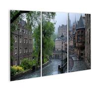 islandburner Cuadro sobre lienzo místico Edimburgo casco antiguo mural salón para aficionados a los viajes - 3 piezas