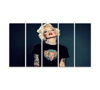 islandburner Cuadro sobre lienzo moderno pin-up representación con tatuajes y camiseta de Marilyn Monroe para dormitorio amantes del arte estudio de tatuaje imágenes murales póster