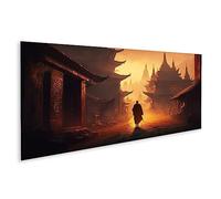 islandburner Cuadro sobre lienzo Monje budista caminando por un antiguo templo atardecer antiguo o imágenes murales Póster JAVV Pano