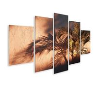 islandburner Cuadro sobre lienzo mural con sombra de palmera y luz cálida - 5 piezas