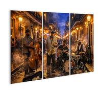 islandburner Cuadro sobre lienzo Música de jazz viva en la calle - Mural para amantes de la música - 3 piezas