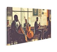 islandburner Cuadro sobre lienzo músicos de jazz en una cafetería soleada para sala de estar amantes de la música cafetería cuadros murales póster